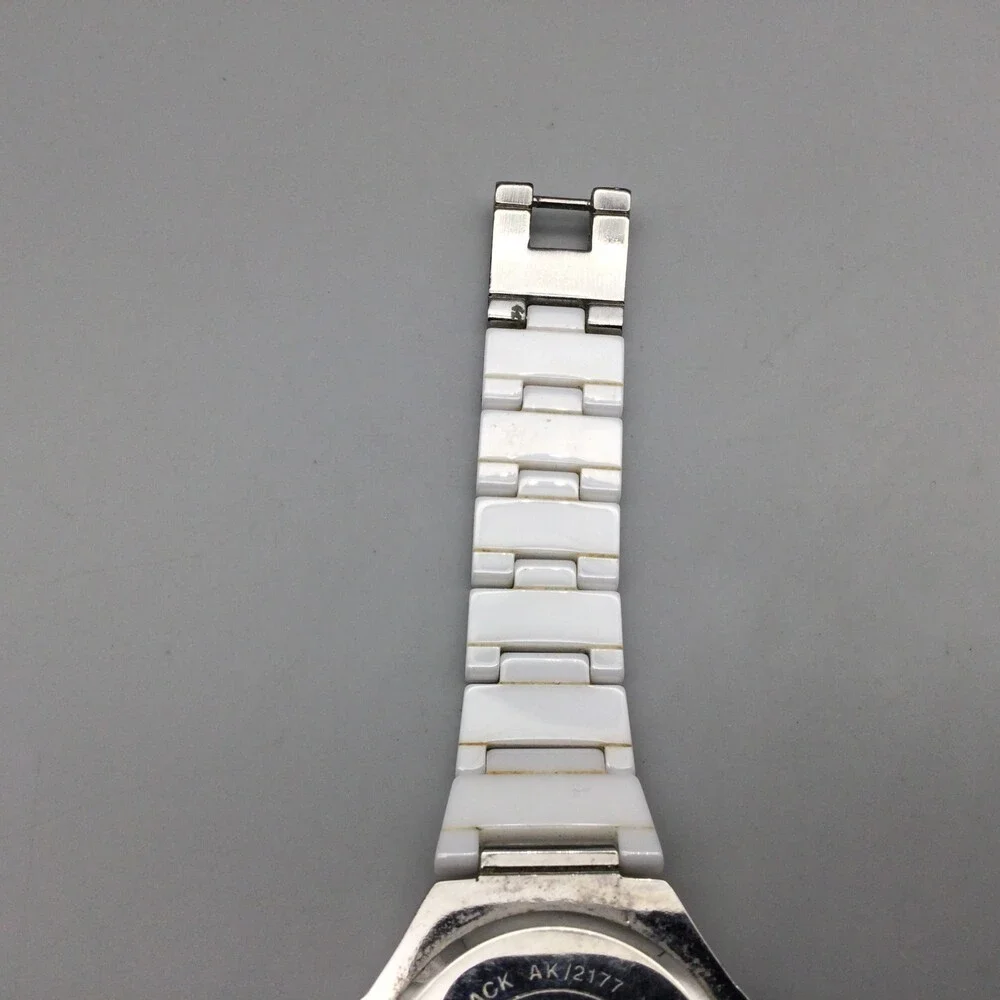 Anne Klein Watch Women 31mm Silver Tone White Cermaic MOP Dial New Battery 5.75